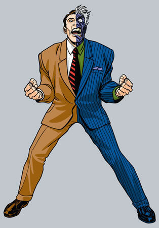 Half dark, half light suit character